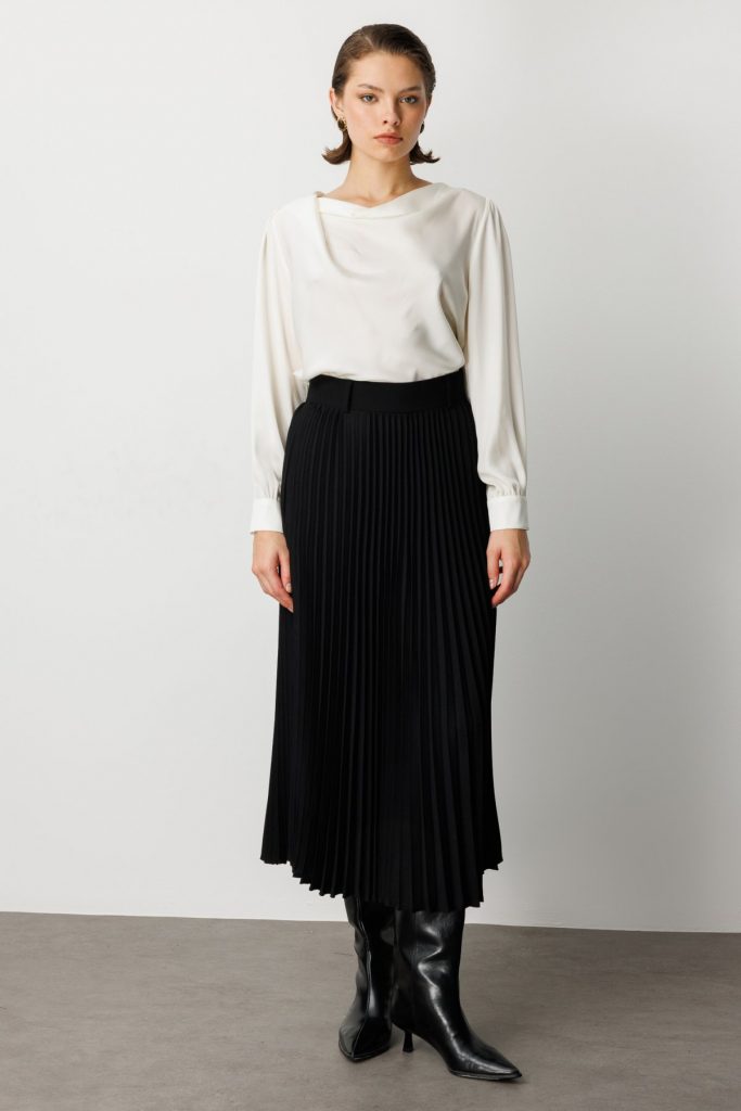 EKOL Piliseli Maxi Etek 2101 - Siyah