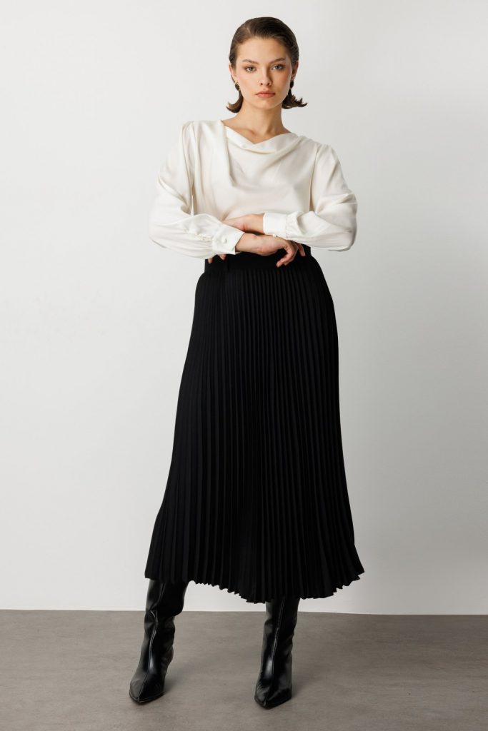 EKOL Piliseli Maxi Etek 2101 - Siyah