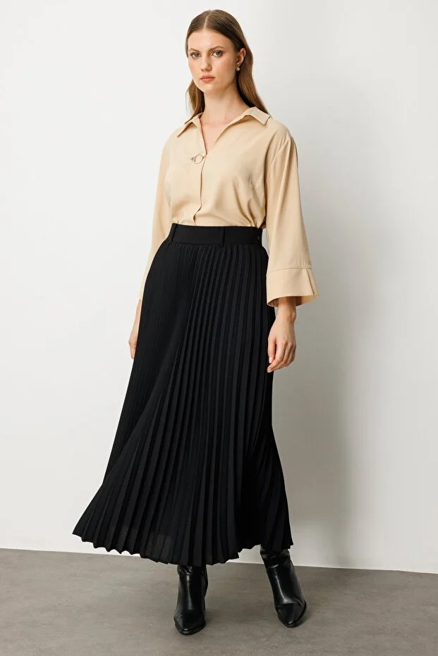 EKOL Büyük Beden Piliseli Maxi Boy kadın Etek 2103