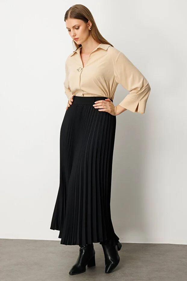 EKOL Büyük Beden Piliseli Maxi Boy kadın Etek 2103