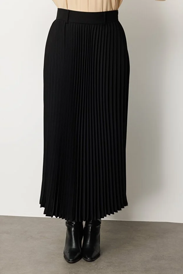 EKOL Büyük Beden Piliseli Maxi Boy kadın Etek 2103 - Siyah