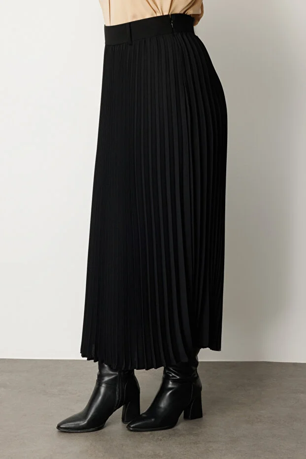 EKOL Büyük Beden Piliseli Maxi Boy kadın Etek 2103 - Siyah