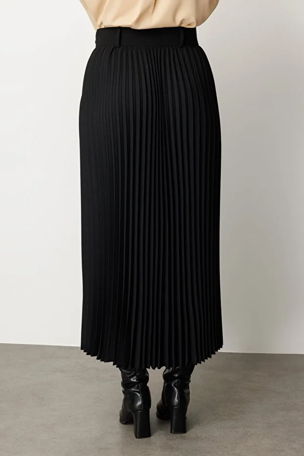 EKOL Büyük Beden Piliseli Maxi Boy kadın Etek 2103 - Siyah