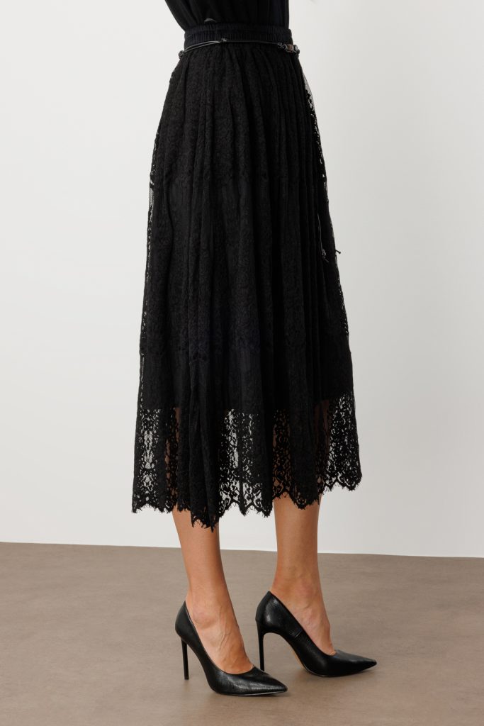 EKOL Beli Bağcıklı Dantelli Etek 2419