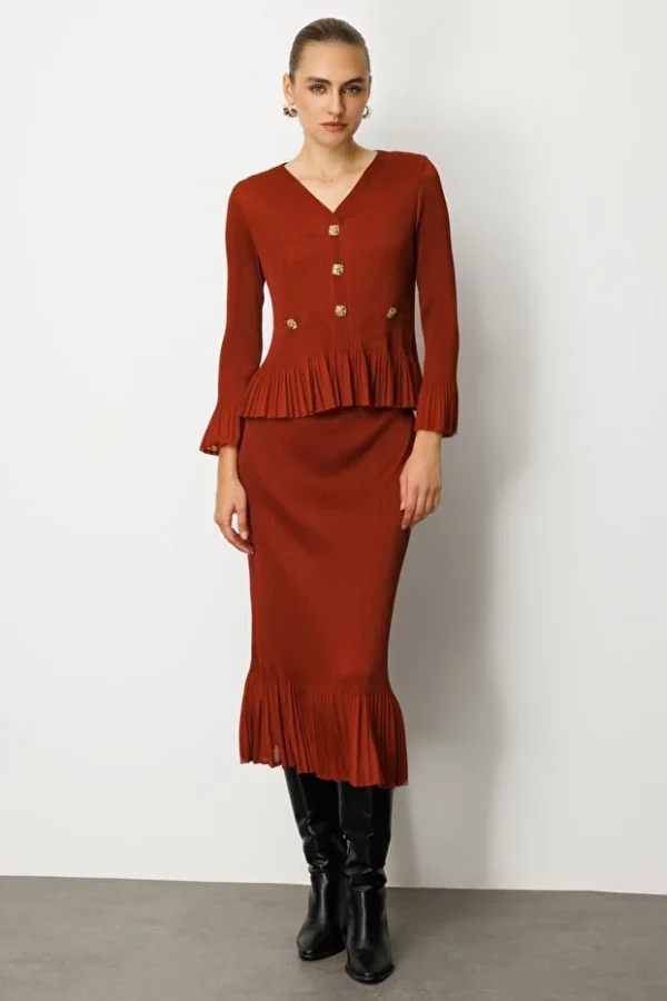 EKOL Etek Ucu Piliseli Midi Etek 3915