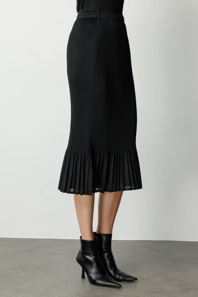 EKOL Etek Ucu Piliseli Midi Etek 3915 - Siyah