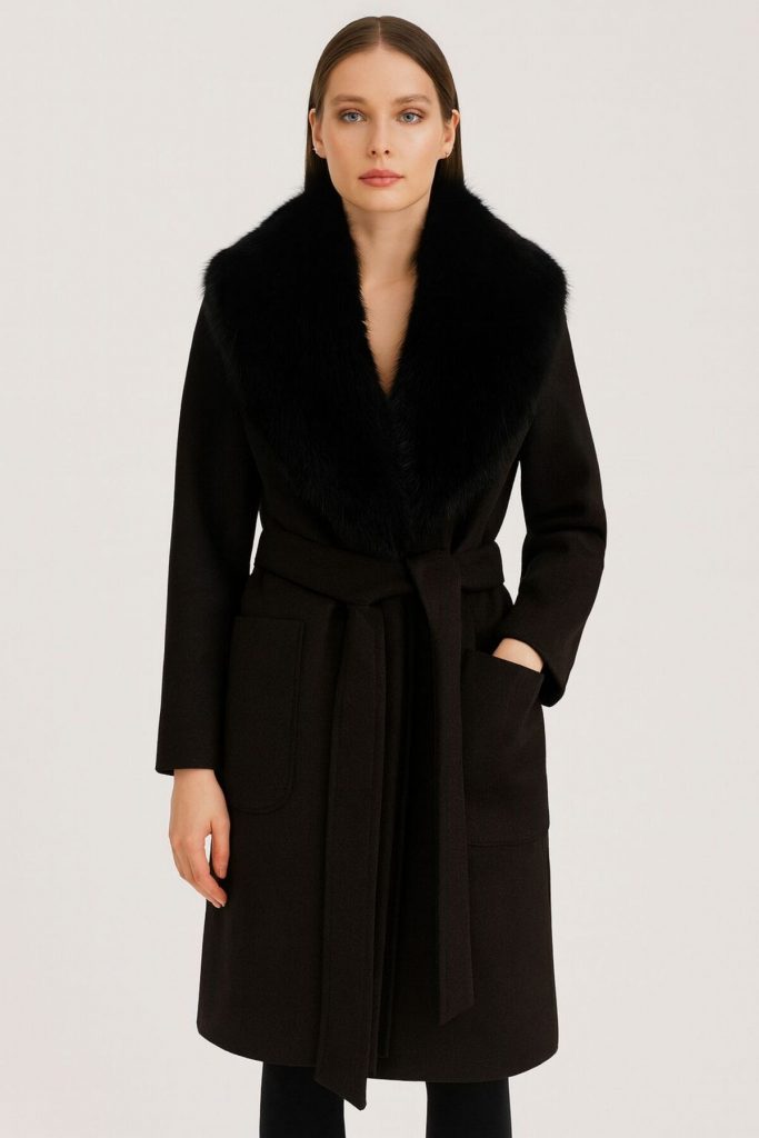 EKOL Yakası Kürklü Kaban 6071 - Siyah