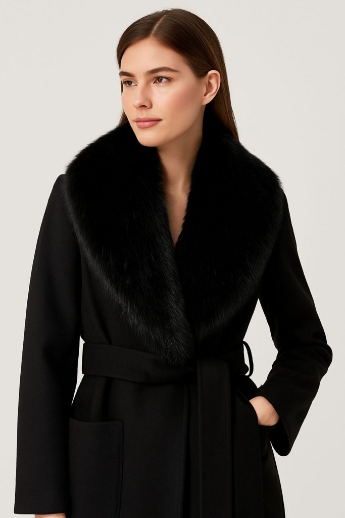 EKOL Yakası Kürklü Kaban 6071 - Siyah