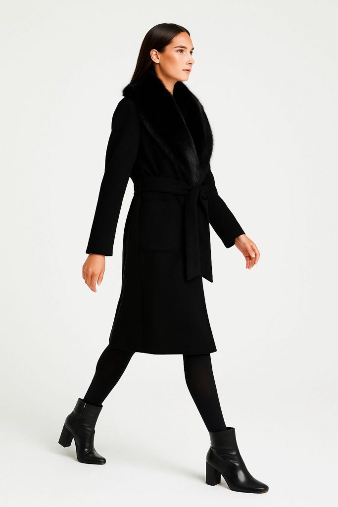 EKOL Yakası Kürklü Kaban 6071 - Siyah