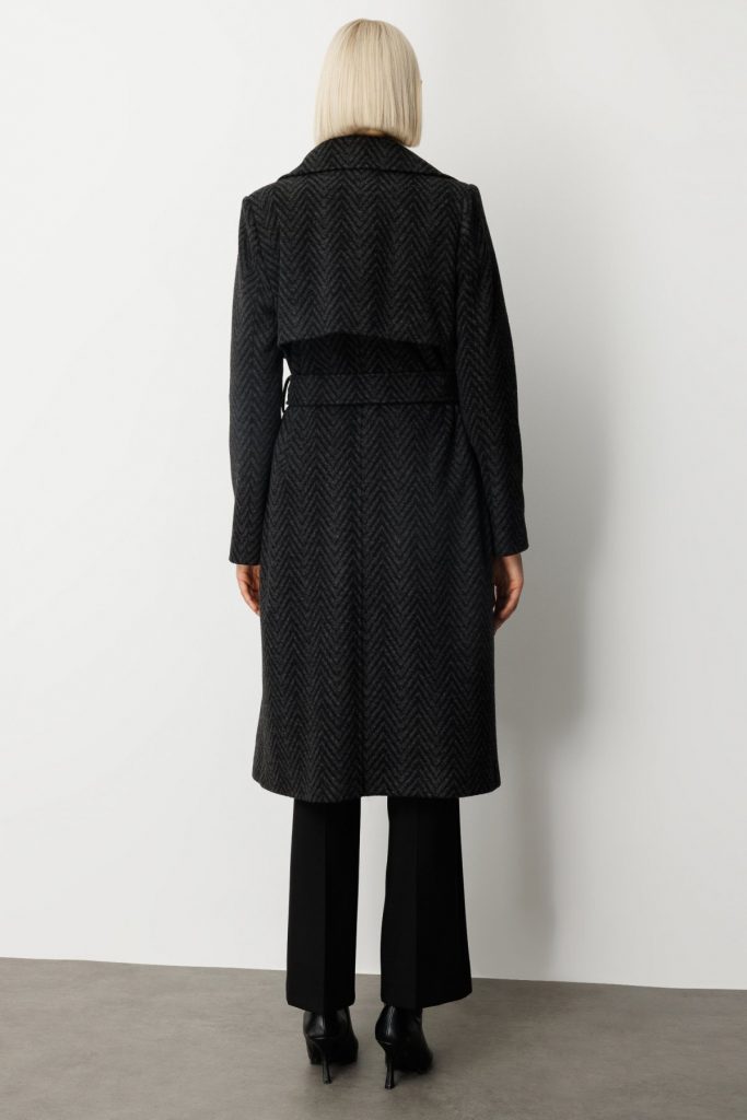 EKOL Beli Kemerli Kaşe Kaban 6003 - ANTRASİT