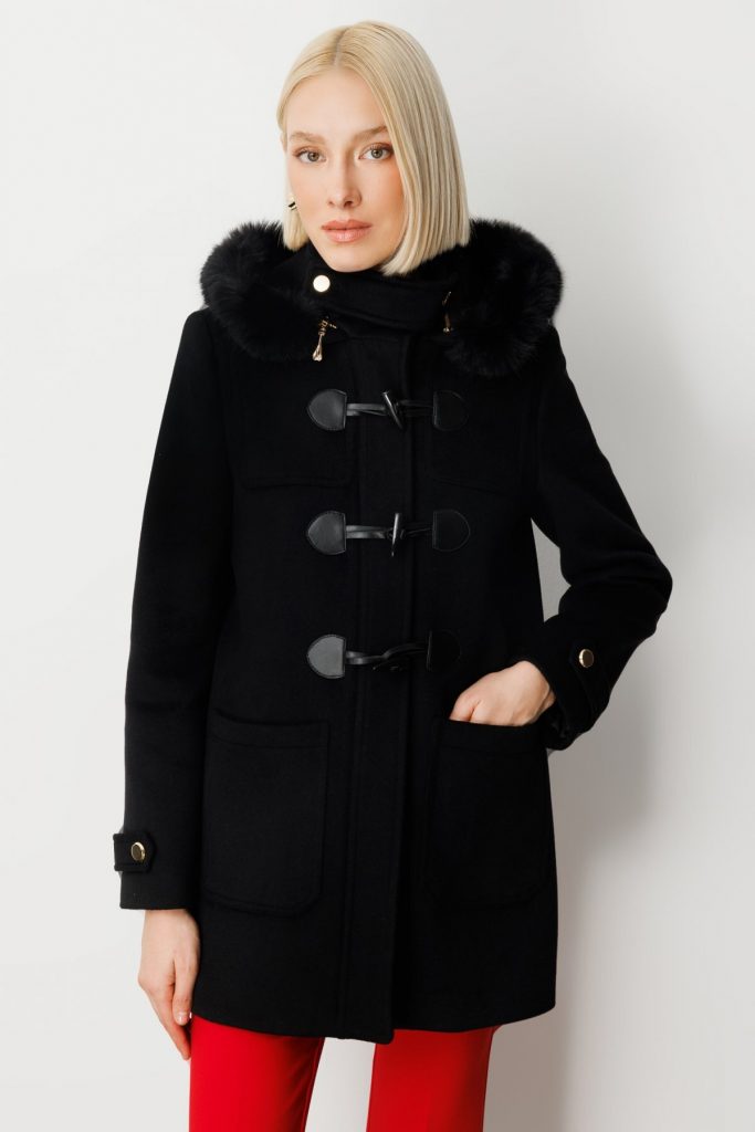 EKOL Yakası Kürklü Kapüşonlu Kaban 6015 - Siyah