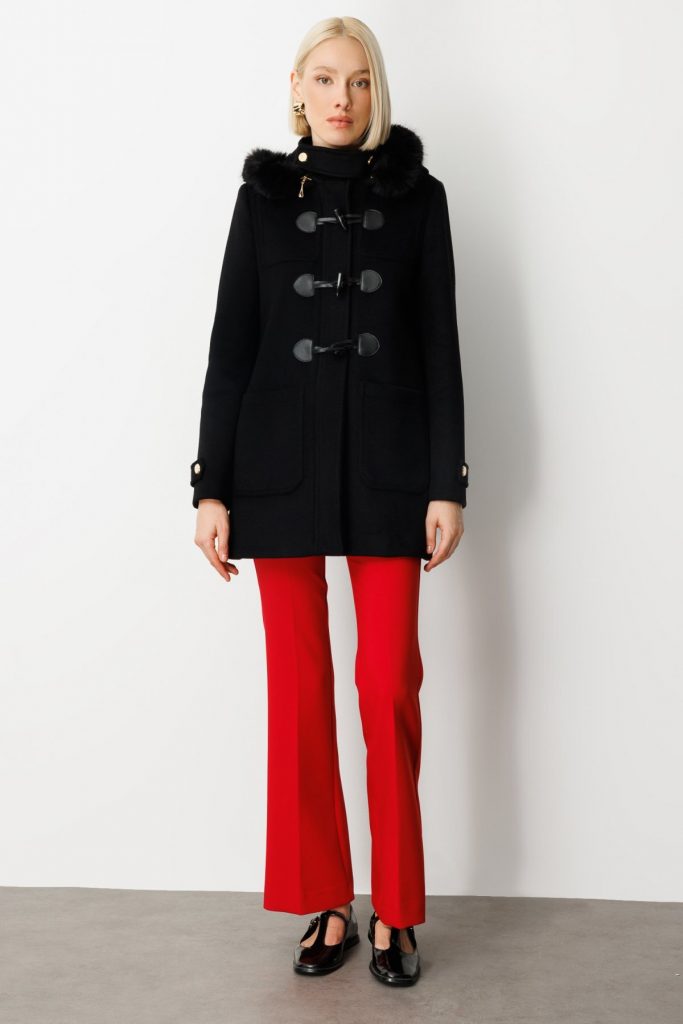 EKOL Yakası Kürklü Kapüşonlu Kaban 6015