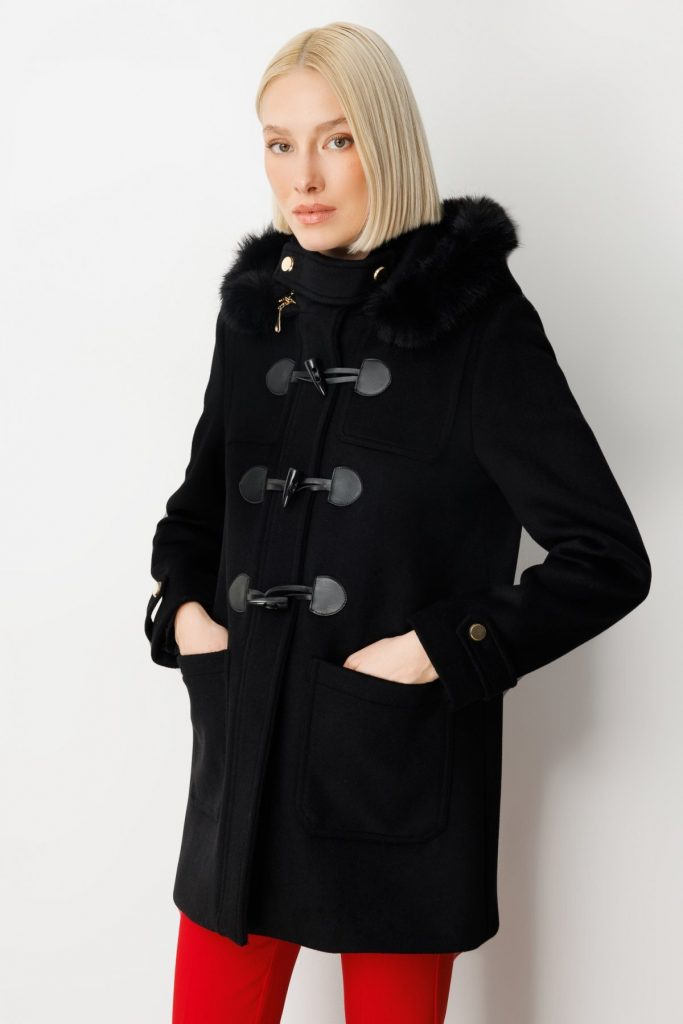 EKOL Yakası Kürklü Kapüşonlu Kaban 6015 - Siyah