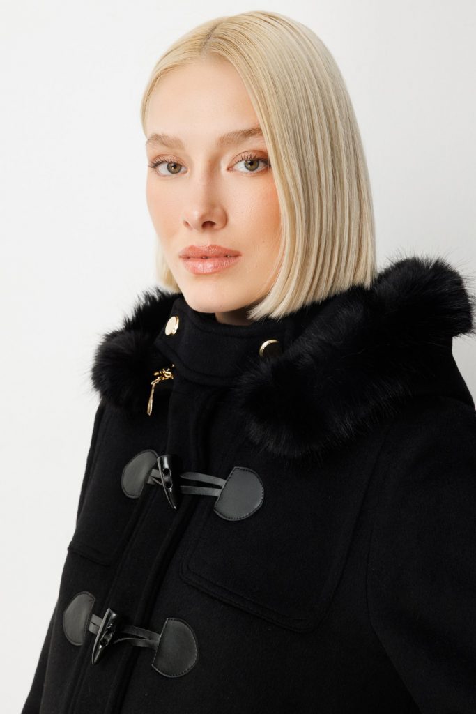 EKOL Yakası Kürklü Kapüşonlu Kaban 6015 - Siyah