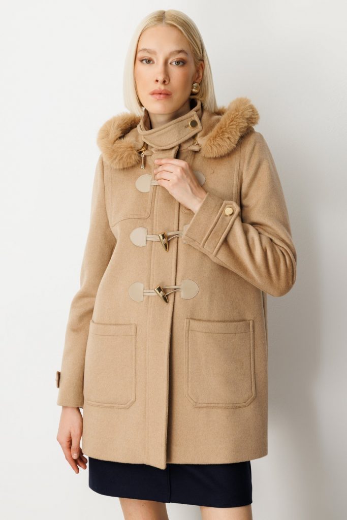 EKOL Yakası Kürklü Kapüşonlu Kaban 6015 - camel