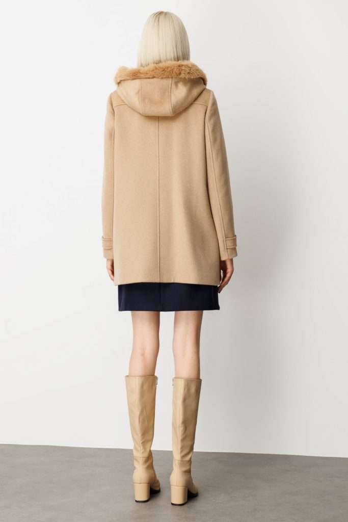 EKOL Yakası Kürklü Kapüşonlu Kaban 6015 - camel