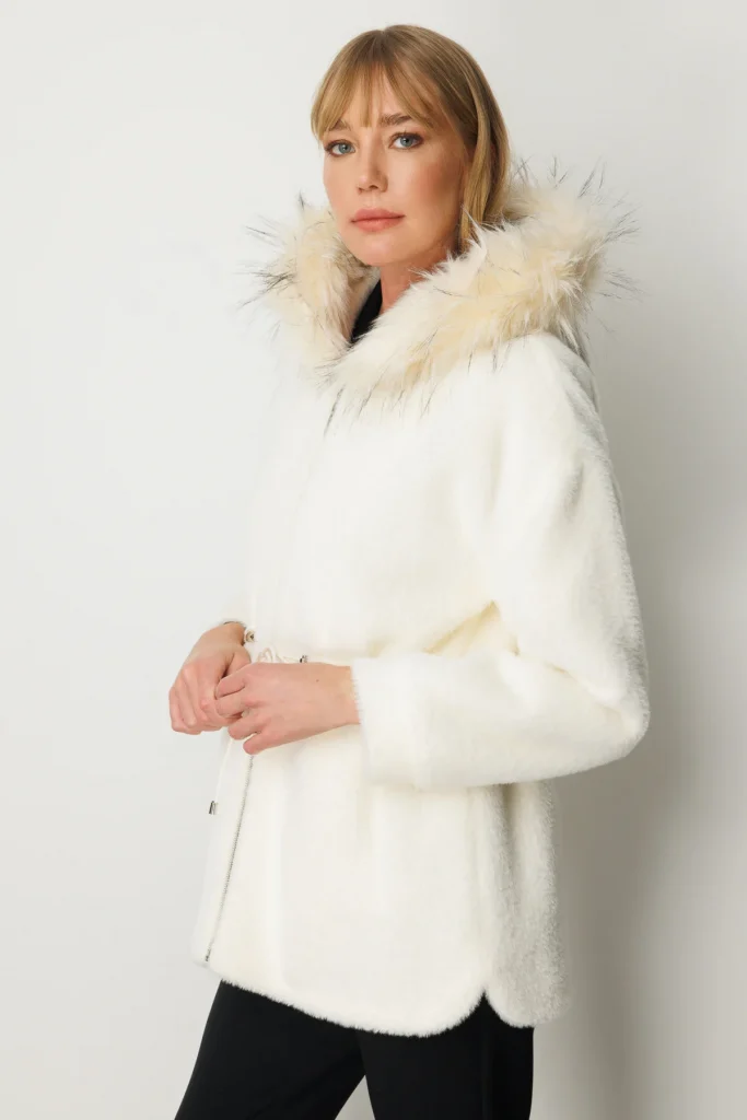 EKOL Kapüşonlu Peluş Kaban Ekru 6029