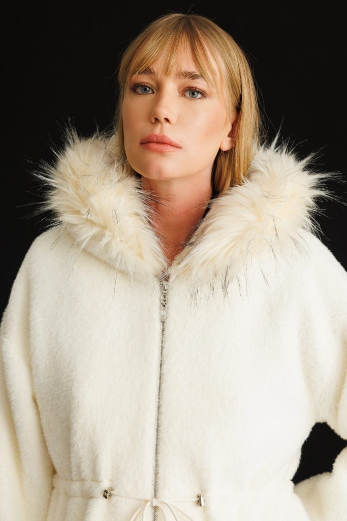 EKOL Kapüşonlu Peluş Kaban Ekru 6029 - EKRU