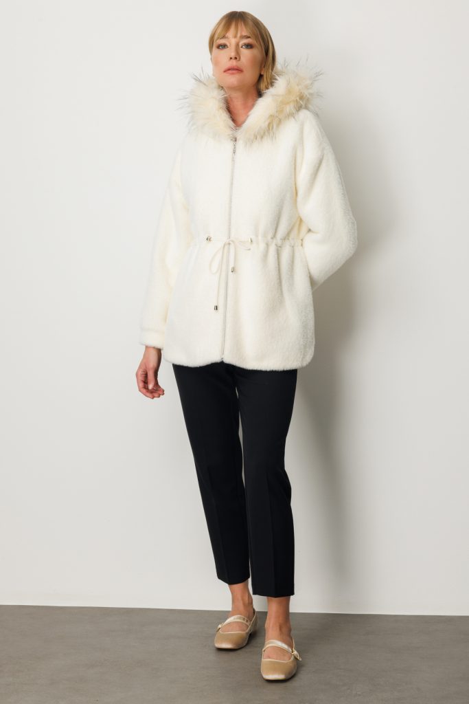 EKOL Kapüşonlu Peluş Kaban Ekru 6029 - EKRU