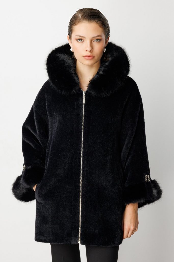 EKOL Kürk Detaylı Uzun Peluş Mont 6031 - Siyah