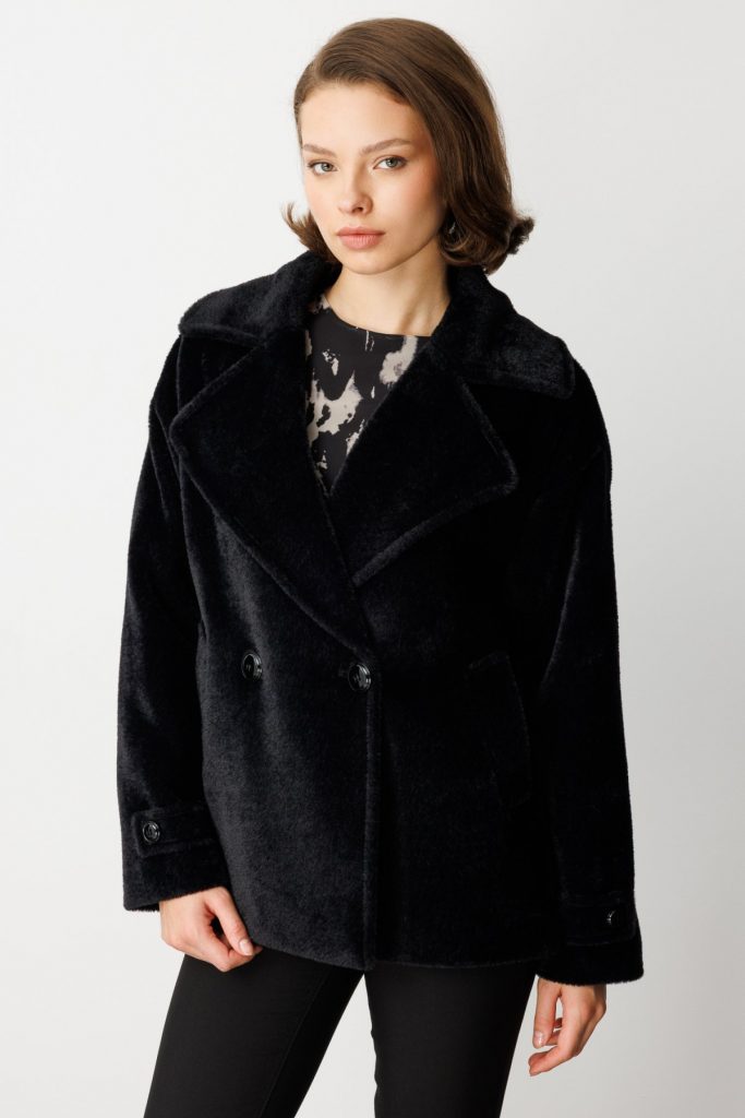 EKOL Apoletli Peluş Mont 6035 - Siyah