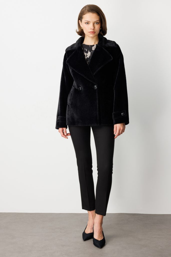 EKOL Apoletli Peluş Mont 6035 - Siyah