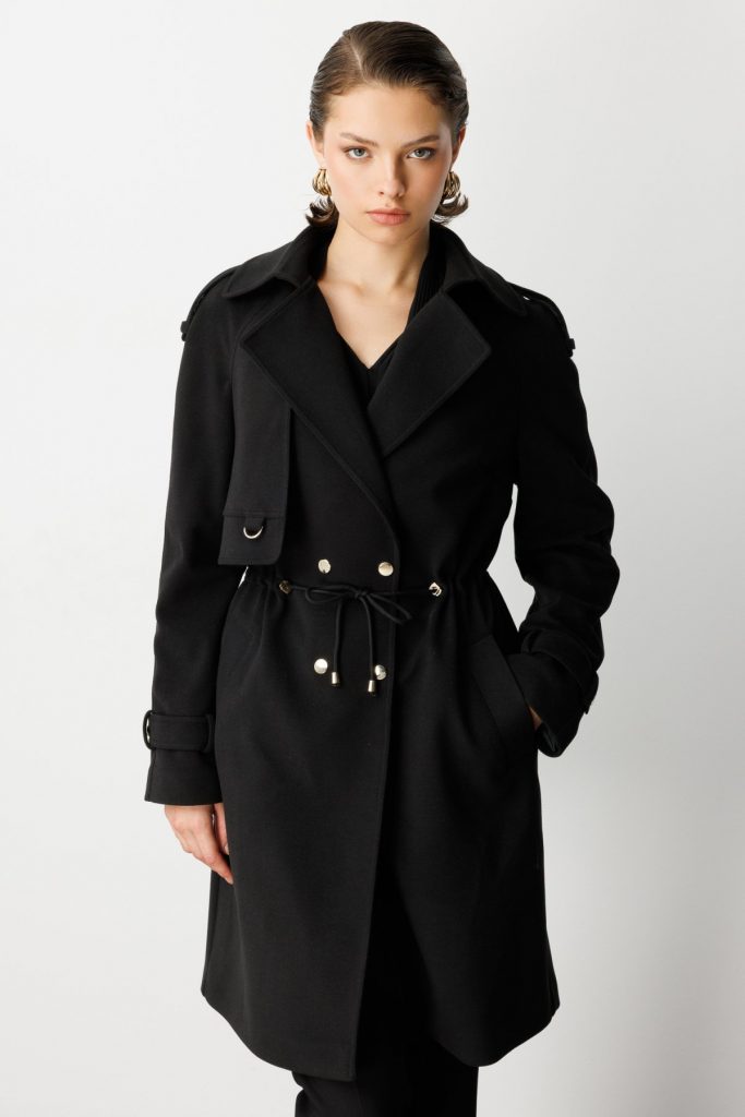 EKOL Beli Bağcıklı Apoletli Kaban 6037 - Siyah