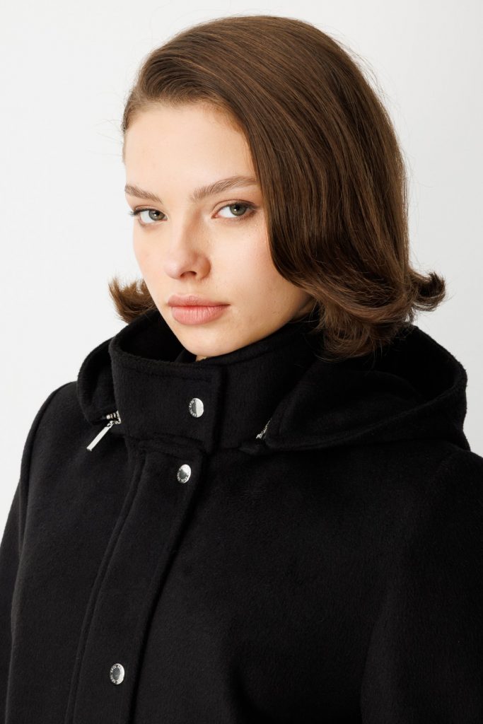 EKOL Kapüşonlu Kapak Cepli Kaşe Mont 6041 - Siyah