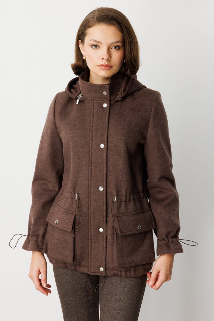 EKOL Kapüşonlu Kapak Cepli Kaşe Mont 6041 - kahve