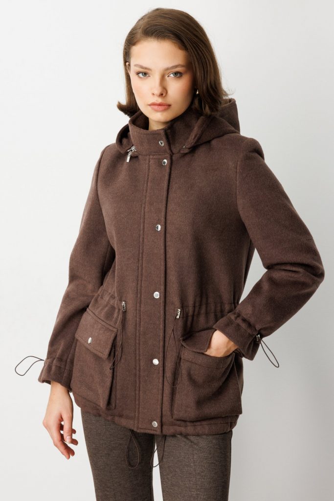 EKOL Kapüşonlu Kapak Cepli Kaşe Mont 6041 - kahve