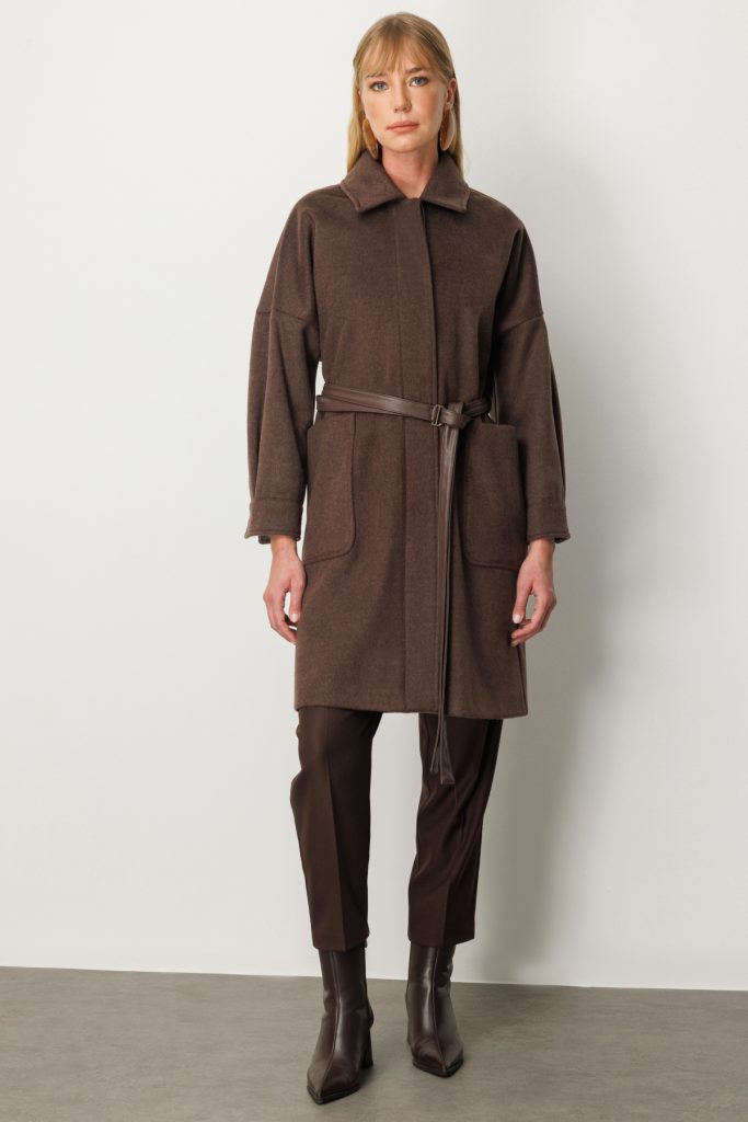 EKOL Kemer Detaylı Kaşe Kaban 6045