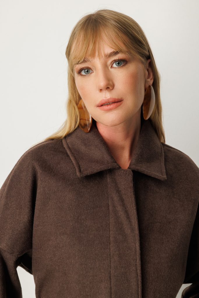 EKOL Kemer Detaylı Kaşe Kaban 6045 - kahve