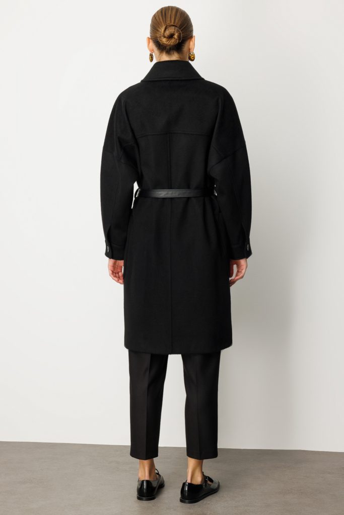 EKOL Kemer Detaylı Kaşe Kaban 6045 - Siyah