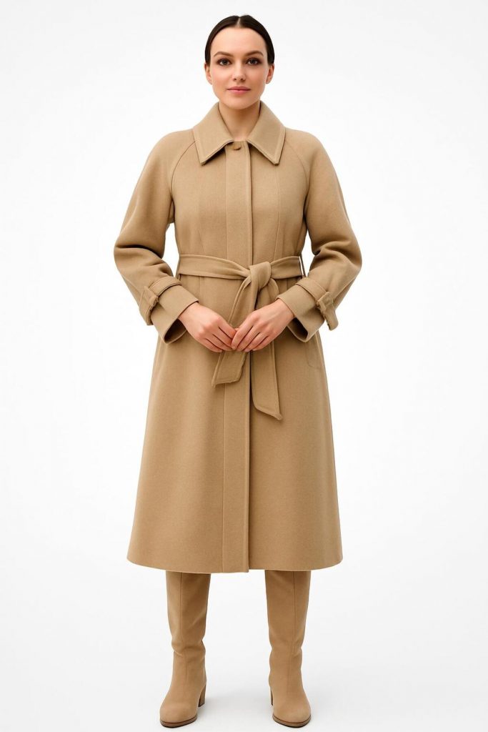 EKOL Kuşaklı Kaşe Manto  6057 - KUM