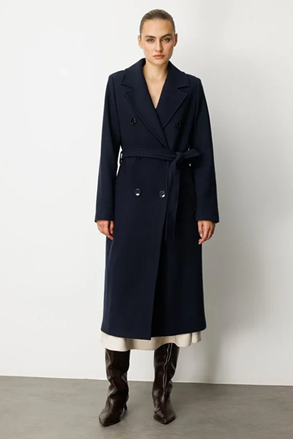 EKOL Beli Kuşaklı Kruvaze Yaka Kaban 6063