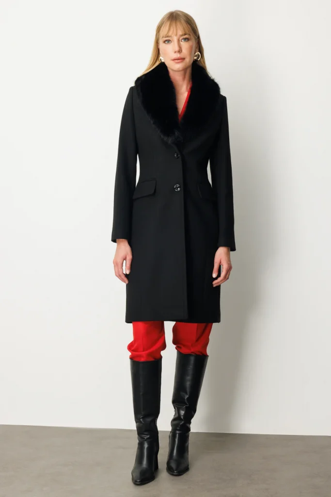 EKOL Yakası Kürklü Kapak Cepli Kaban 6065 - Siyah