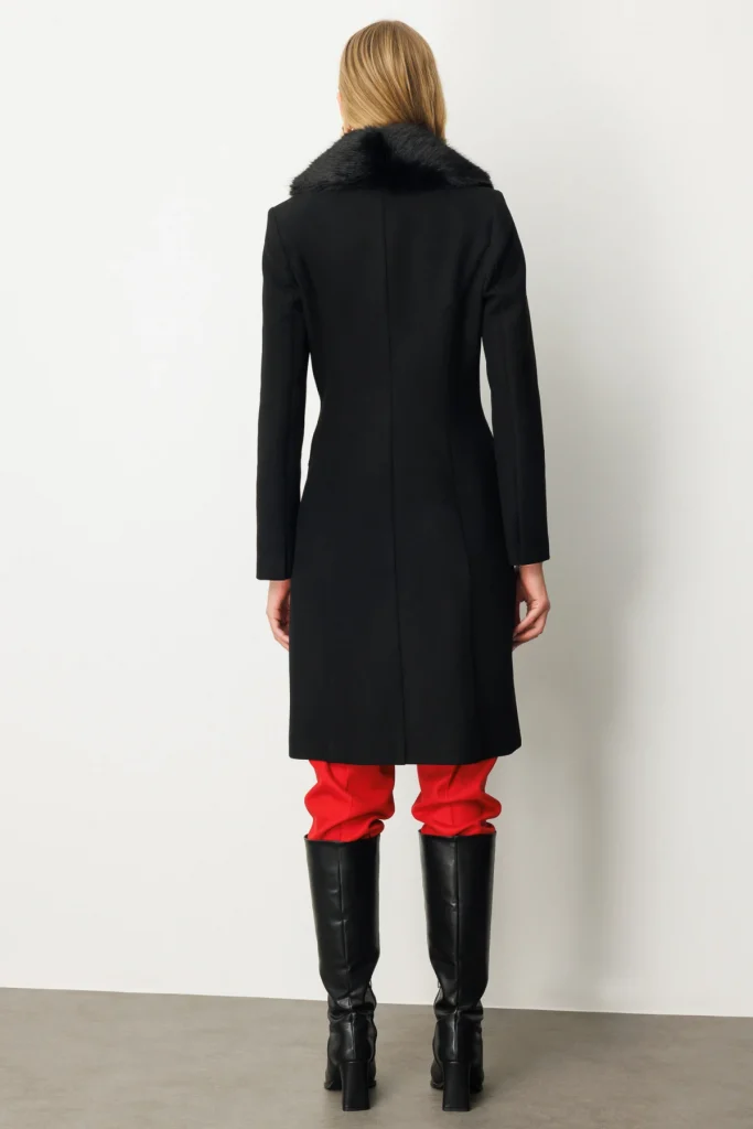 EKOL Yakası Kürklü Kapak Cepli Kaban 6065 - Siyah