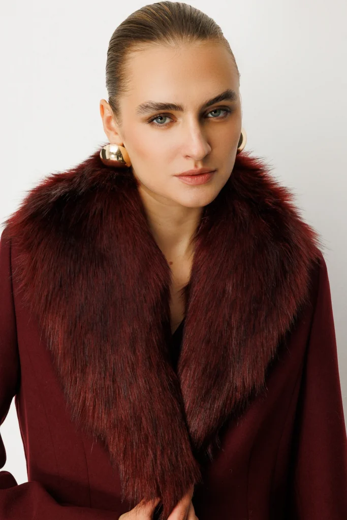 EKOL Yakası Kürklü Kapak Cepli Kaban 6065 - bordo