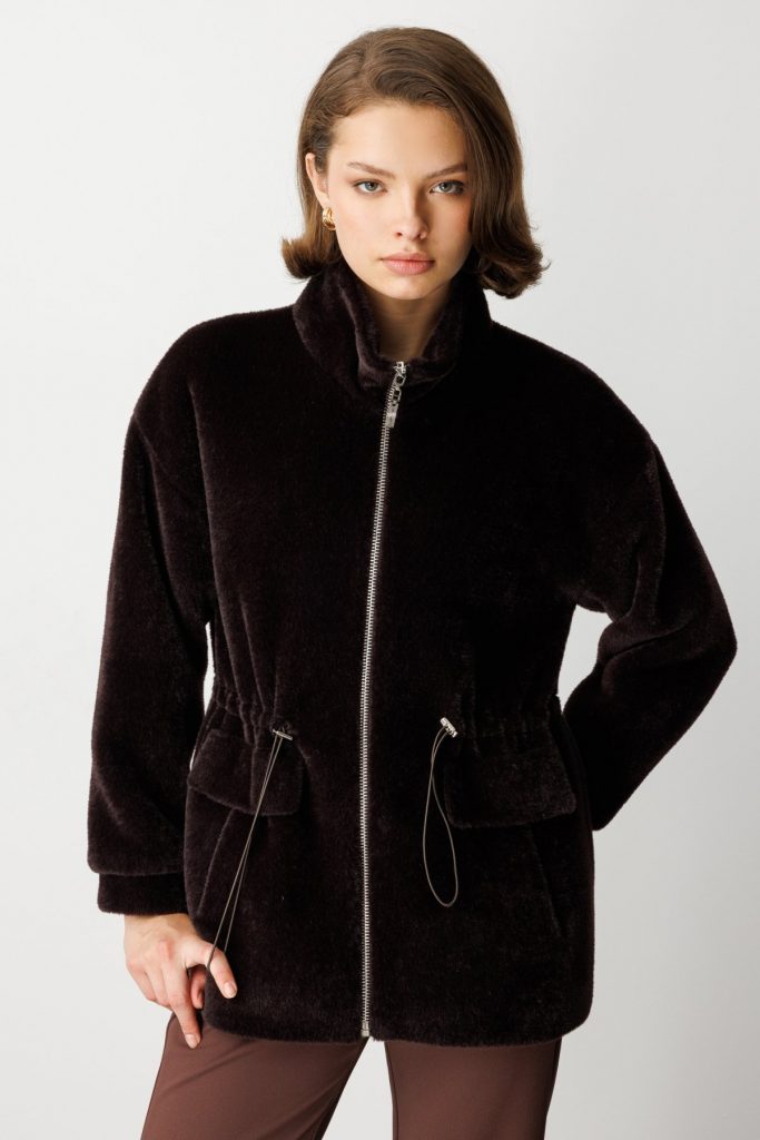 EKOL Dik Yaka Peluş Mont 6103 - kahve