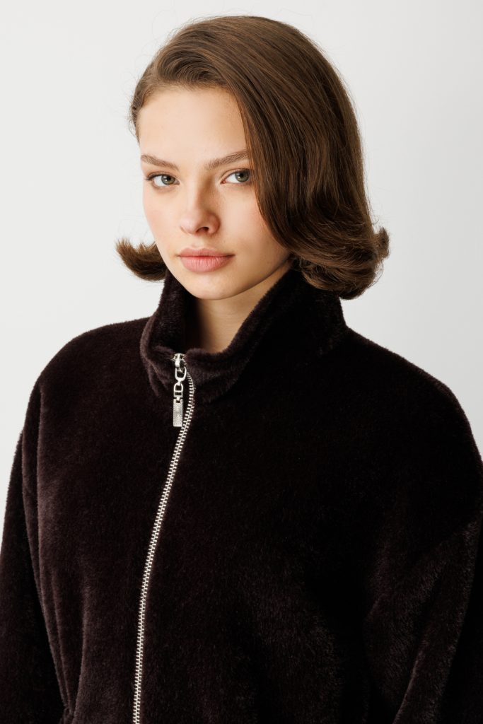 EKOL Dik Yaka Peluş Mont 6103 - kahve