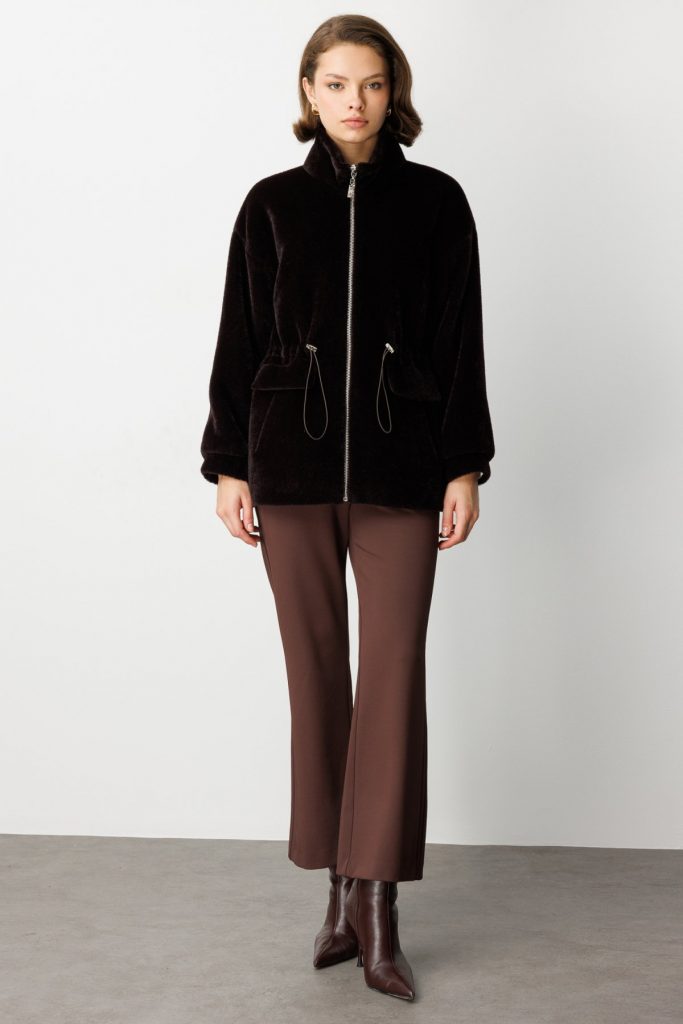 EKOL Dik Yaka Peluş Mont 6103 - kahve