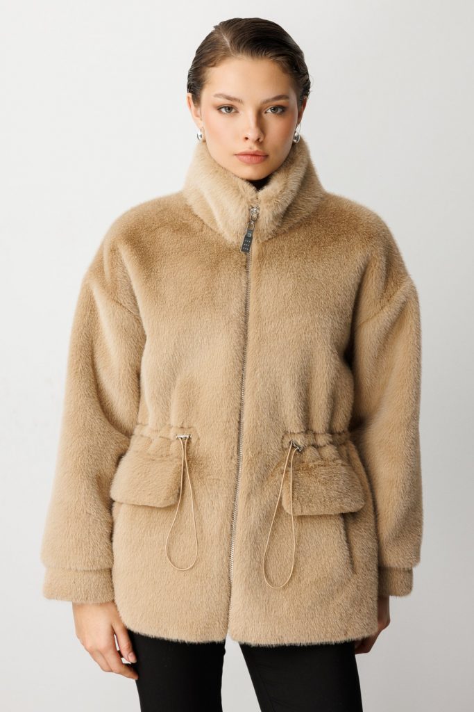 EKOL Dik Yaka Peluş Mont 6103 - VİZON