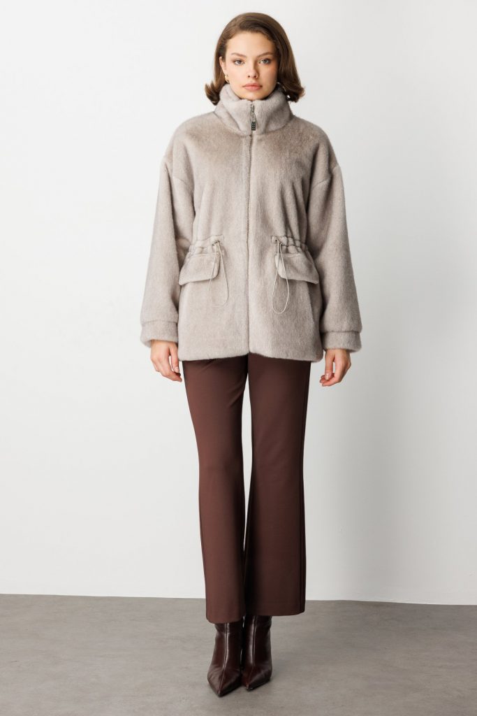 EKOL Dik Yaka Peluş Mont 6103 - GRİ