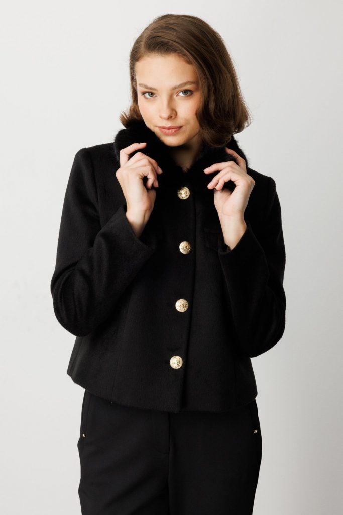 EKOL Yakası Kürklü Kısa Mont 6121 - Siyah