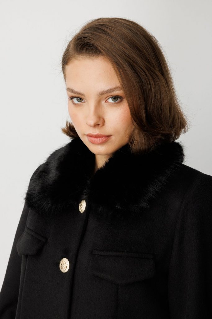 EKOL Yakası Kürklü Kısa Mont 6121 - Siyah