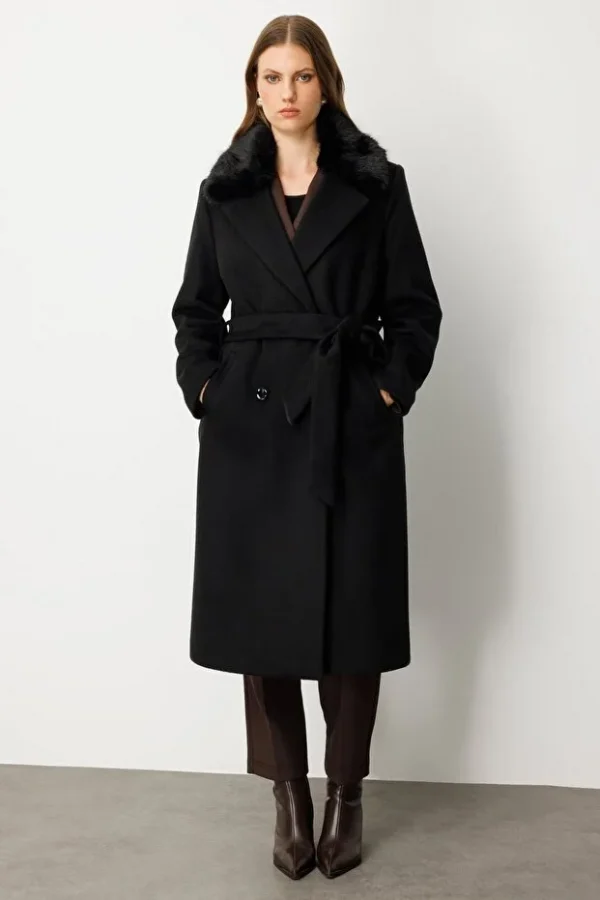 EKOL Yakası Kürklü Beli Kuşaklı Kaban 6311