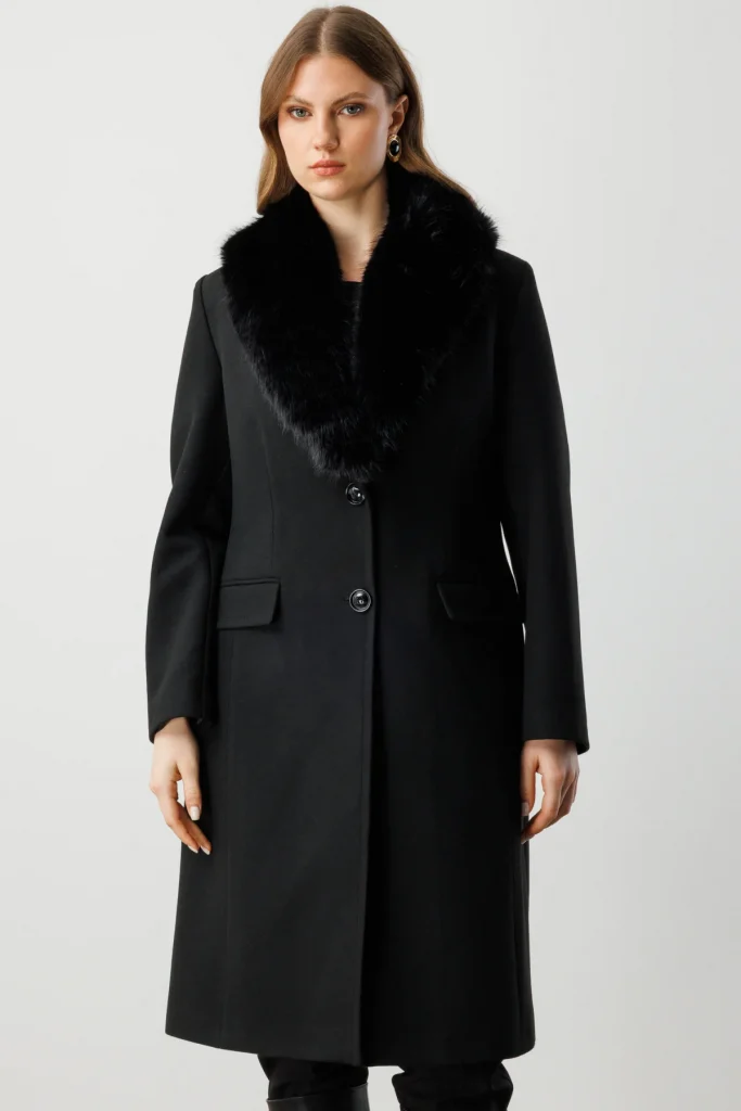 EKOL Yakası Kürklü Kaşe Kaban 6313