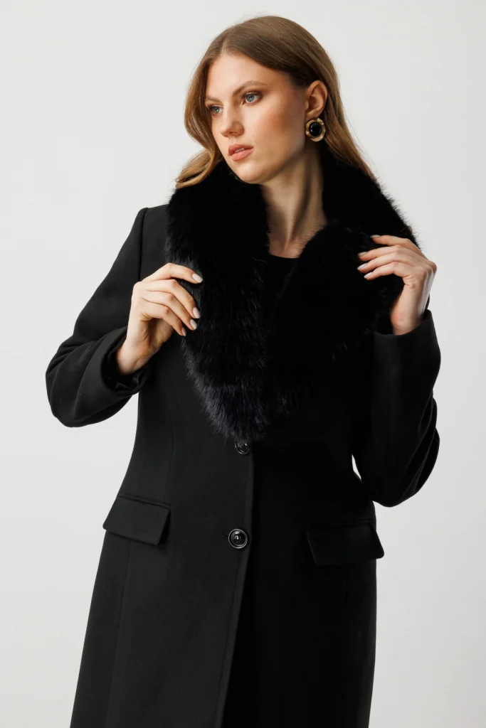 EKOL Yakası Kürklü Kaşe Kaban 6313