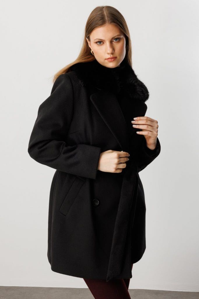 EKOL Yakası Kürklü Büyük Beden Kaban 6333-26k