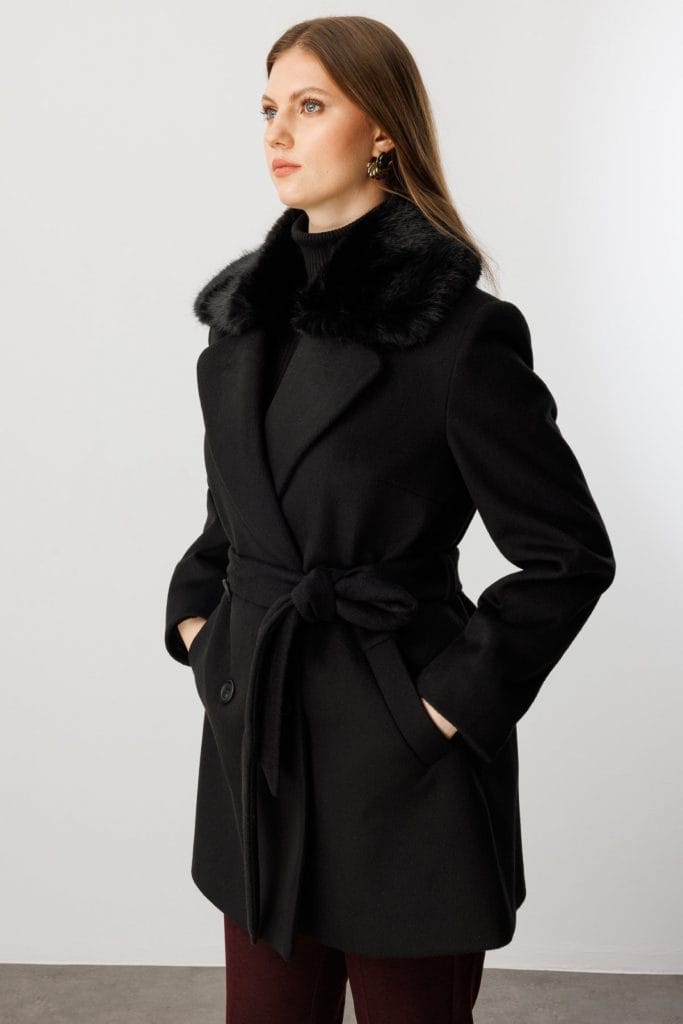 EKOL Yakası Kürklü Büyük Beden Kaban 6333-26k